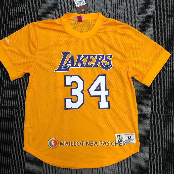 Maillot Manche Courte Los Angeles Lakers Shaquille O'neal NO 34 Jaune